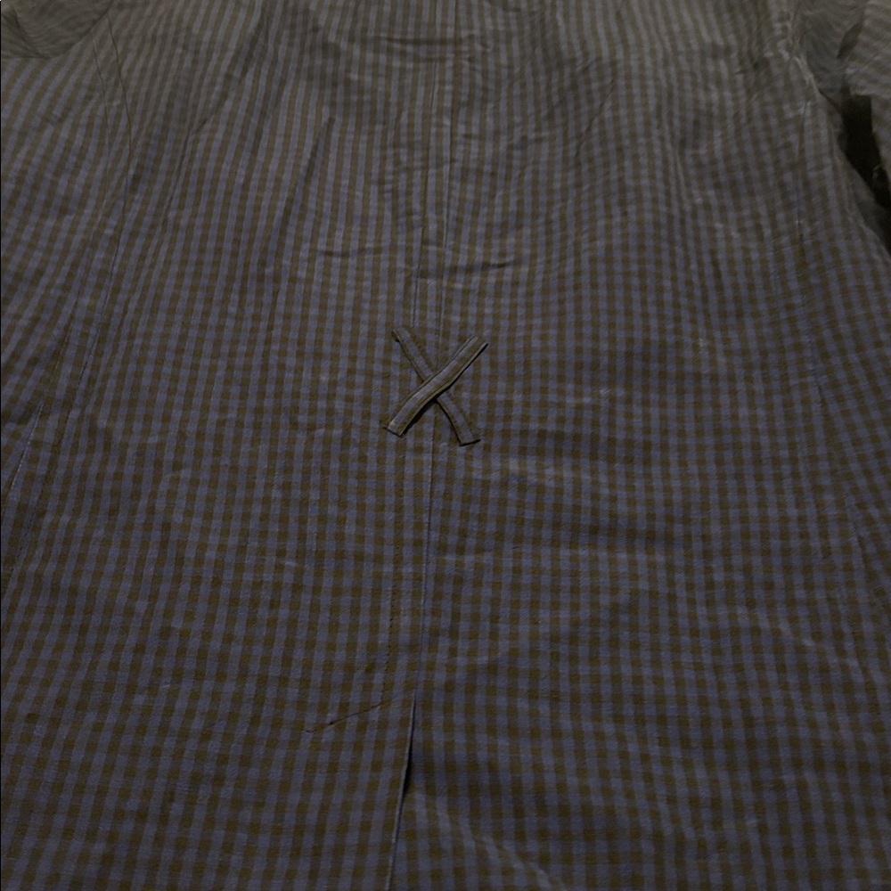 VTG Semantiks Dark Blue & Black Gingham Silk Linen Trench Coat SZ 22W peacoat - Picture 14 of 15